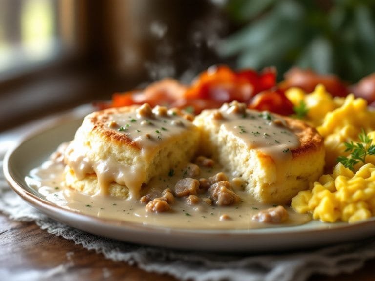 Fluffy Buttermilk Biscuits with Creamy Sausage Gravy