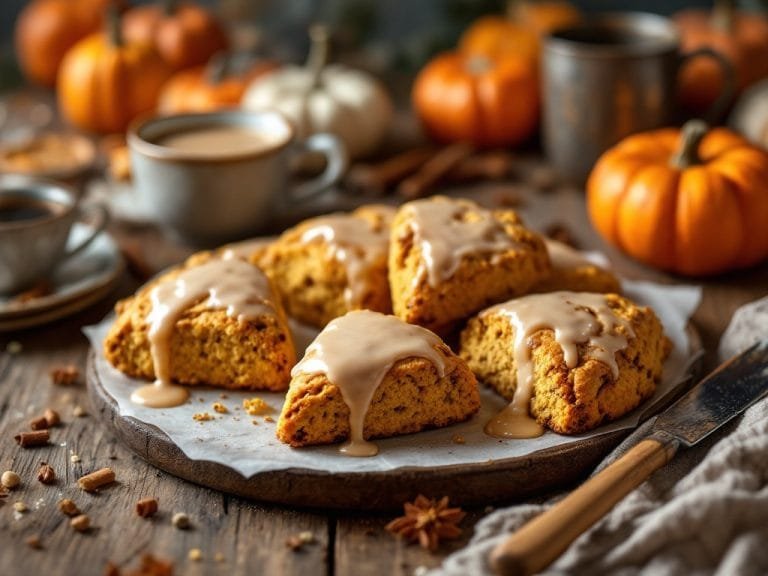 Pumpkin Scones with Sweet Vanilla Glaze