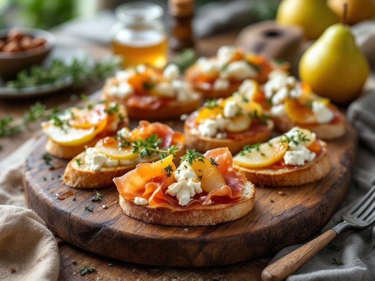 Pear Prosciutto and Goat Cheese Crostini