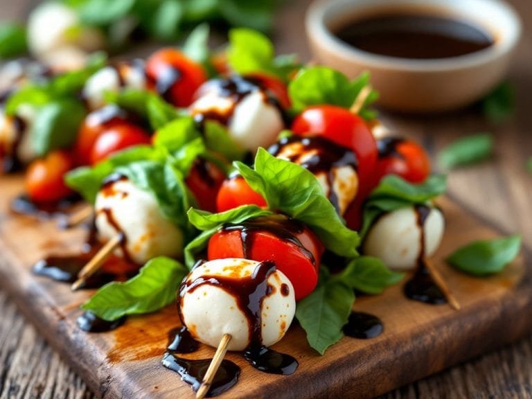Easy Caprese Skewers with Homemade Balsamic Glaze