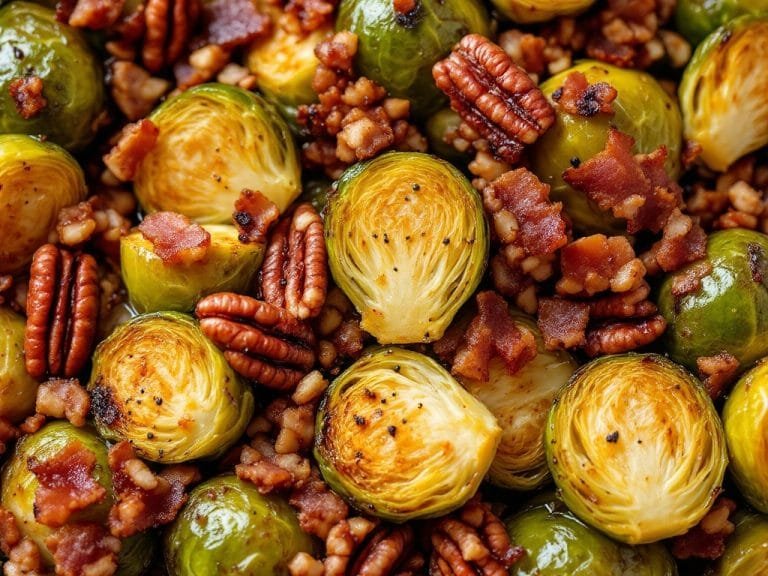 Brussels Sprouts with Crispy Bacon and Toasted Pecans