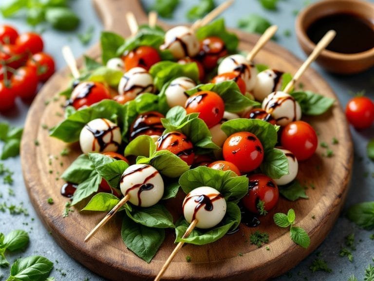 Fresh and Simple Caprese Skewers with Balsamic Glaze