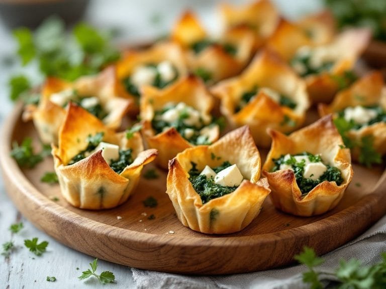 Mini Spinach and Feta Bites in Crispy Phyllo Cups