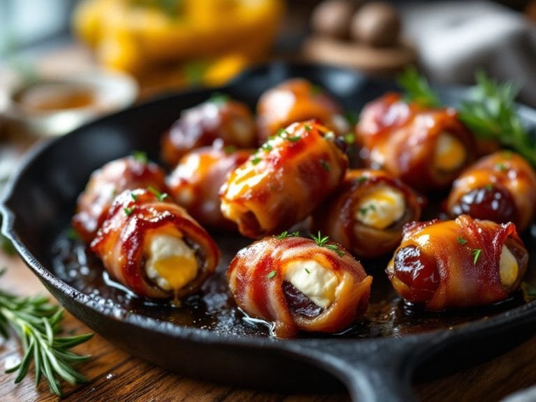 Bacon Wrapped Dates Stuffed with Creamy Goat Cheese