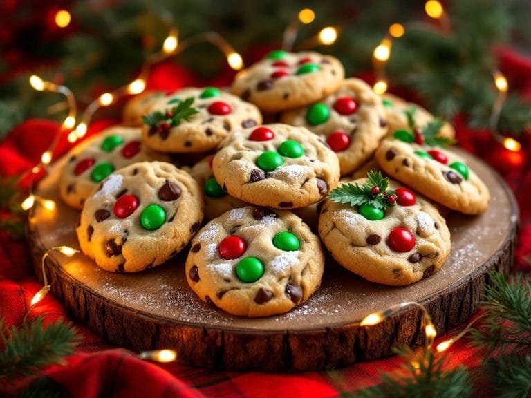 Festive Chocolate Chip Christmas Cookies with Red and Green M&Ms