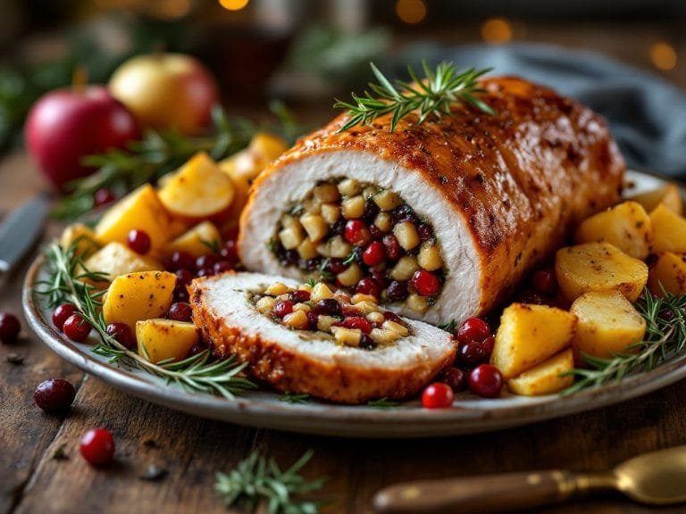 Stuffed Pork Loin with Cranberries and Apples for a Flavorful Dinner