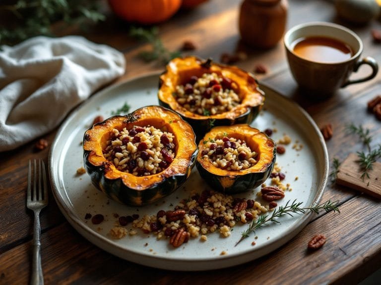 Cozy Stuffed Acorn Squash with Wild Rice and Cranberries