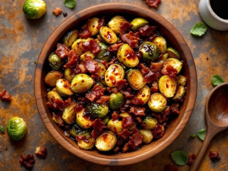Savory Roasted Brussels Sprouts with Bacon and Balsamic Glaze