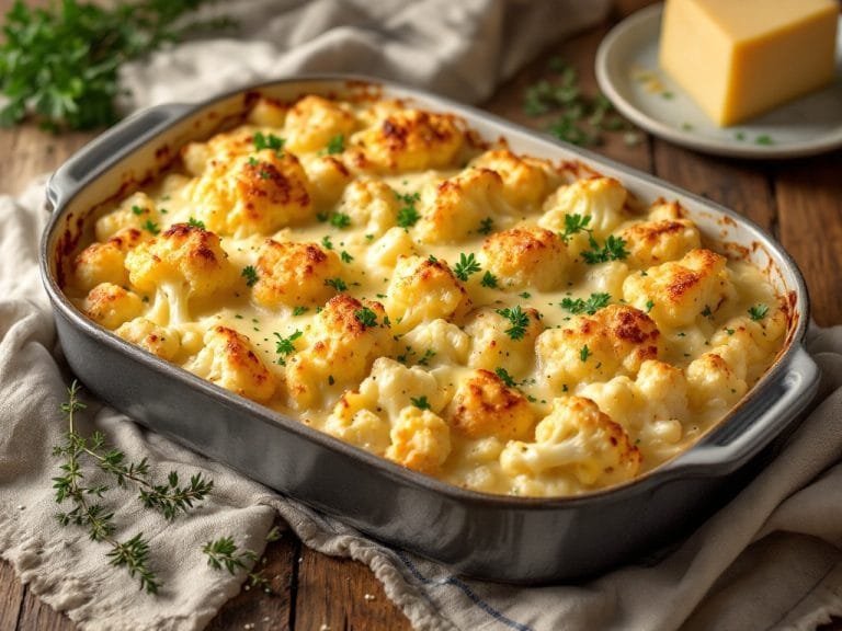 Creamy Cauliflower Gratin with Rich Gruyere Cheese
