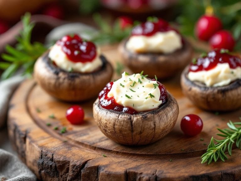 Brie Cranberry Stuffed Mushrooms Holiday Appetizer