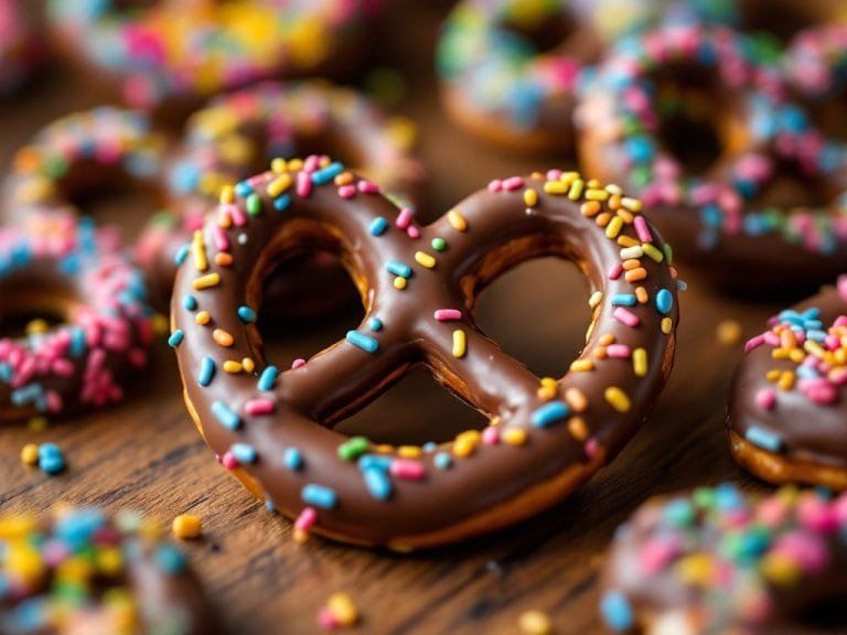 Chocolate Covered Pretzels with Colorful Sprinkles