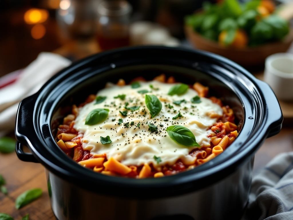 Easy Crockpot Baked Ziti Recipe - The Kitchens Aid - The Kitchens Aid