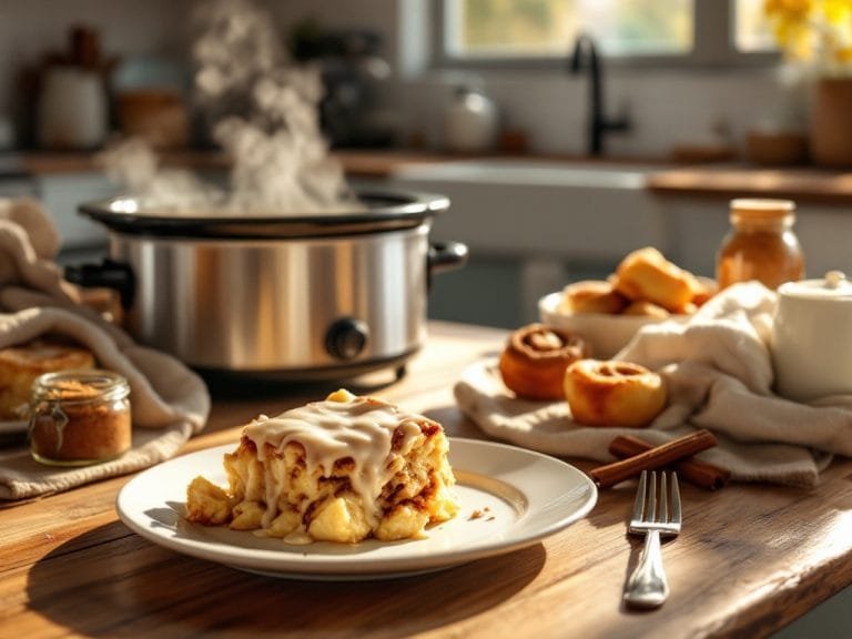 Cozy Crockpot Cinnamon Roll Casserole Recipe