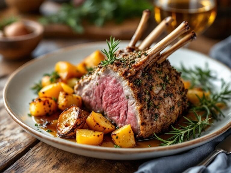 Perfectly Golden Herb Crusted Rack of Lamb