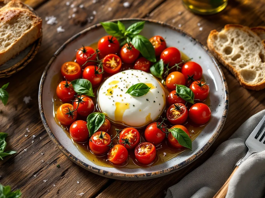 Burrata with Roasted Tomatoes and Fresh Basil