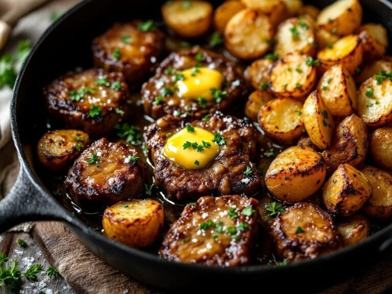 Garlic Butter Steak Bites with Roasted Potatoes