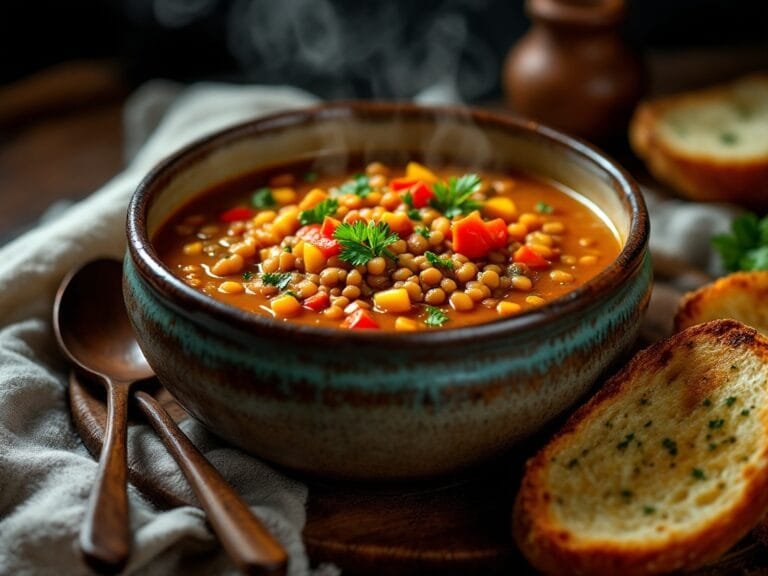 Lentil Soup with Garlic Bread