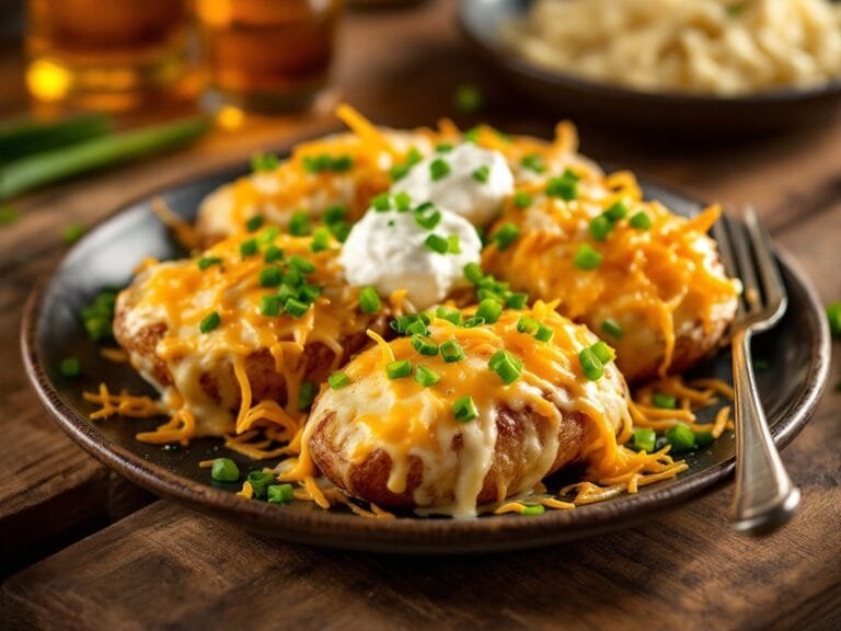 Baked Potatoes with Toppings (Cheese, Sour Cream, and Green Onions)