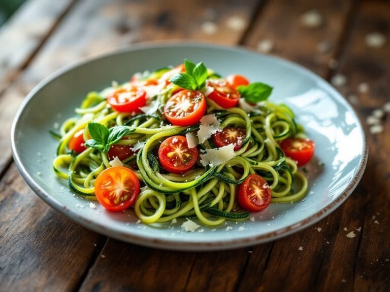 Zucchini Noodles with Pesto and Cherry Tomatoes