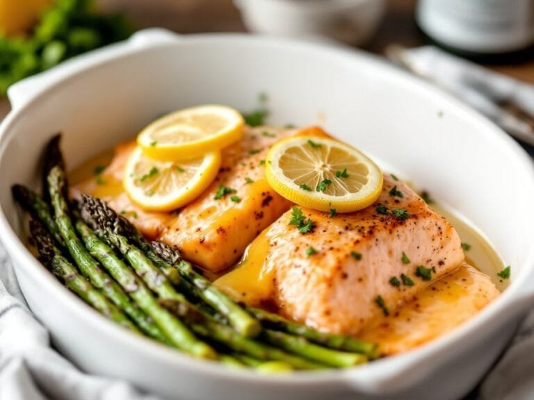 Baked Salmon with Garlic Butter and Asparagus