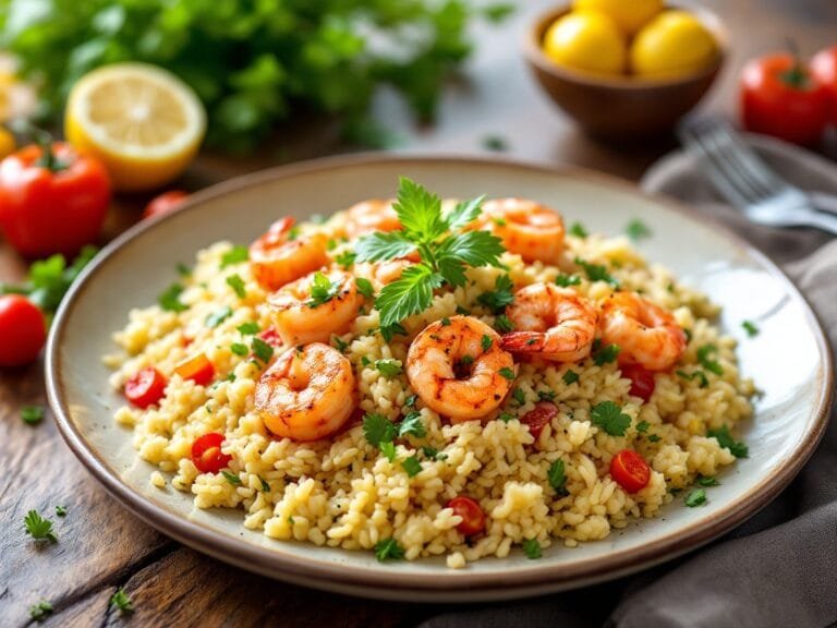 Cauliflower Rice with Grilled Shrimp