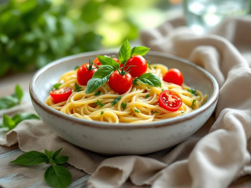 Lemon Basil Pasta with Cherry Tomatoes - The Kitchens Aid - The Kitchens Aid