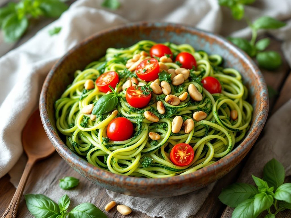 Zucchini Noodle Pasta with Pesto - The Kitchens Aid - The Kitchens Aid