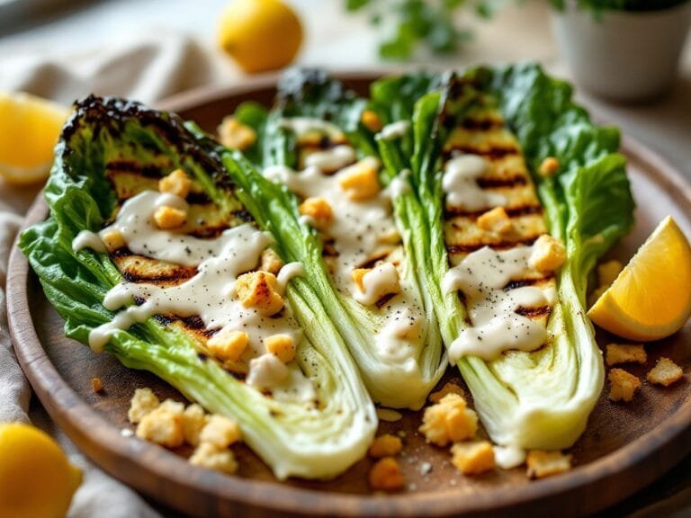 Grilled romaine lettuce with caesar dressing