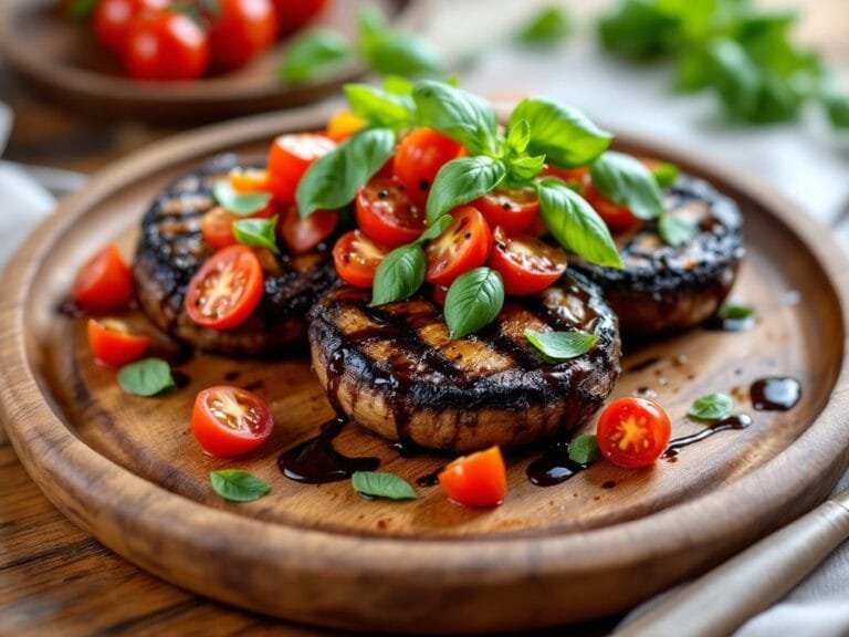 Balsamic grilled portobello caps with tomatoes