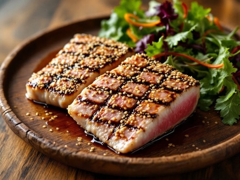 Grilled tuna steaks with sesame crust
