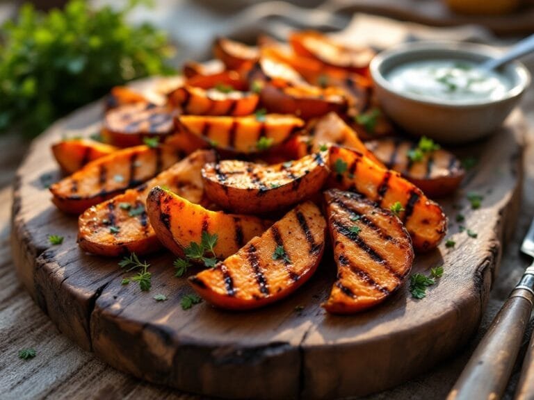 Grilled sweet potato wedges with smoked paprika