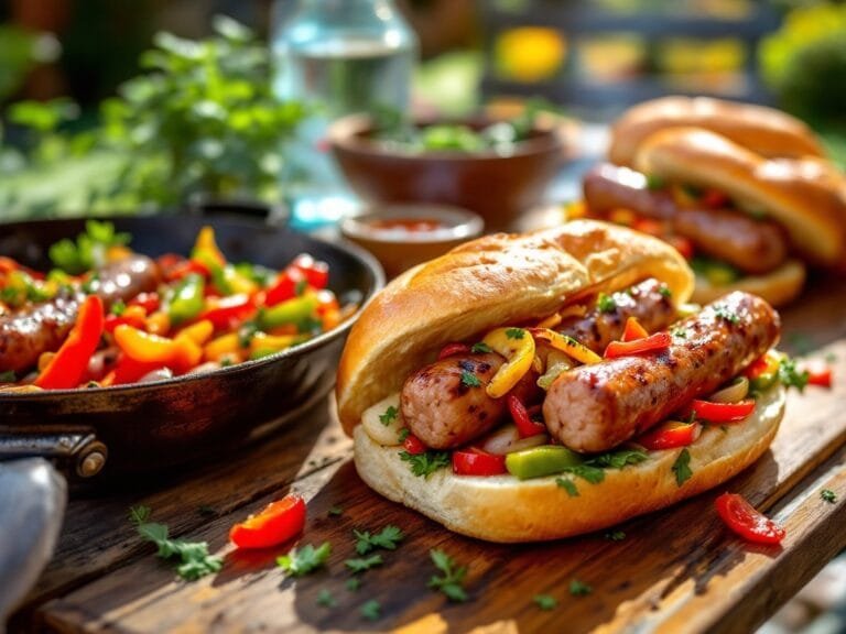 Grilled sausage and pepper hoagies