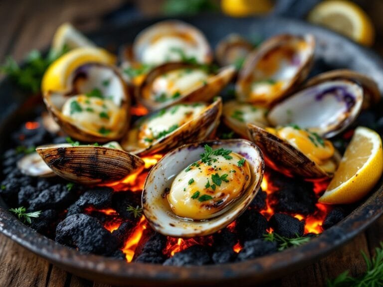 Grilled clams with garlic butter