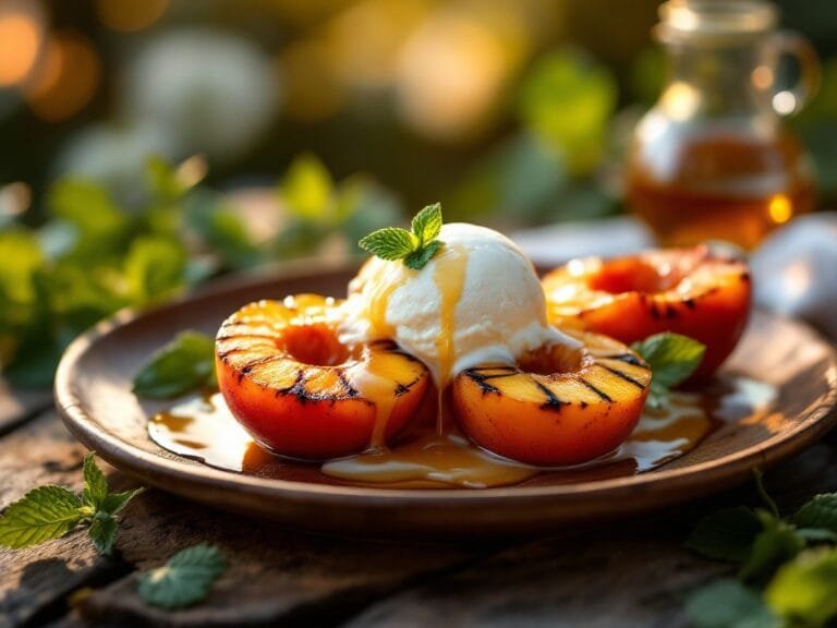 Grilled peaches with vanilla ice cream
