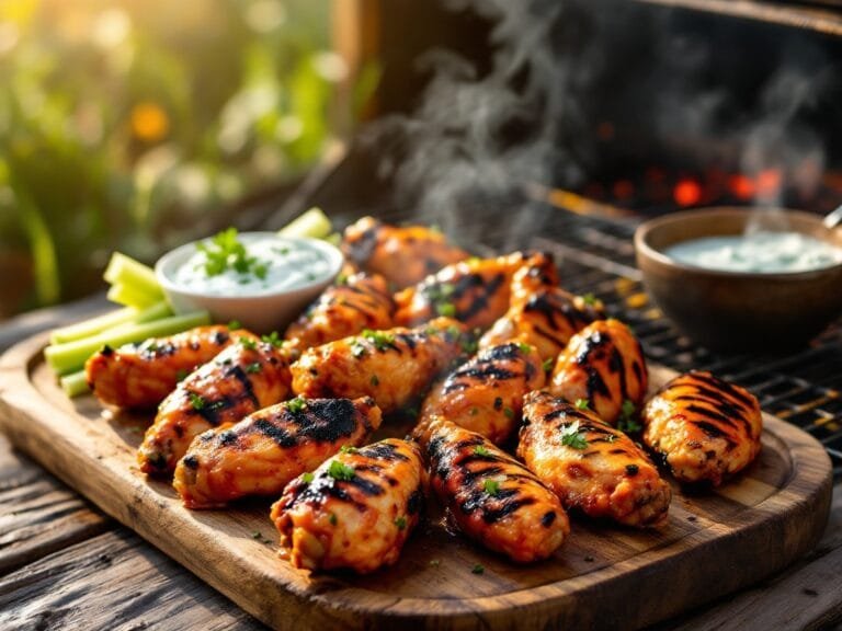 Grilled chicken wings with buffalo sauce