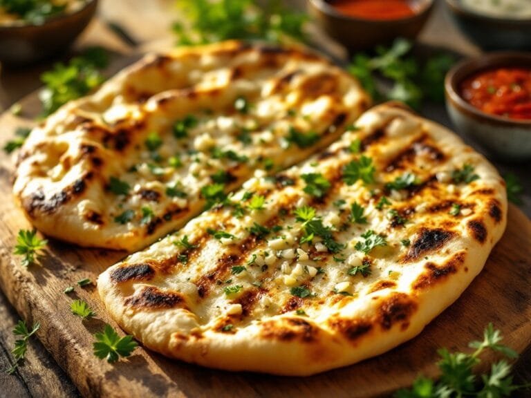 Grilled naan with garlic and herbs