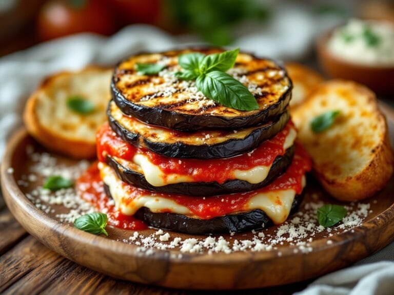 Grilled eggplant parmesan stacks