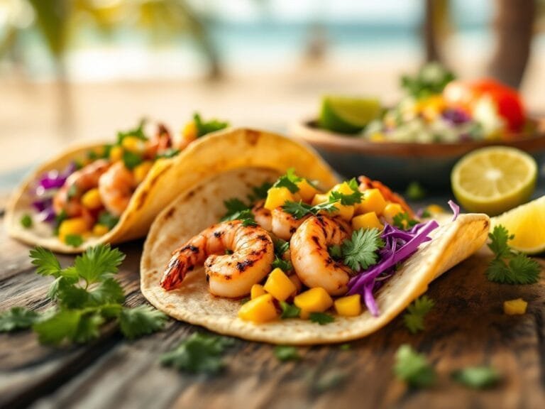 Grilled shrimp tacos with mango salsa