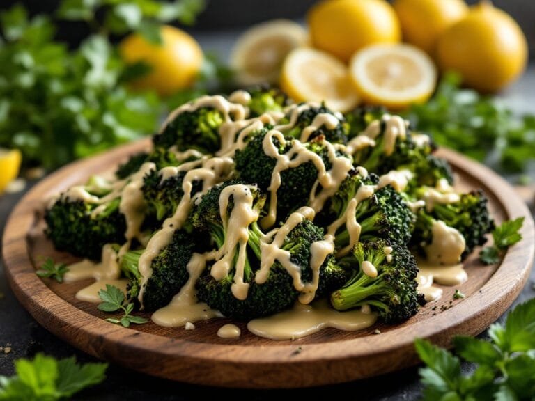 Grilled broccoli with lemon tahini drizzle