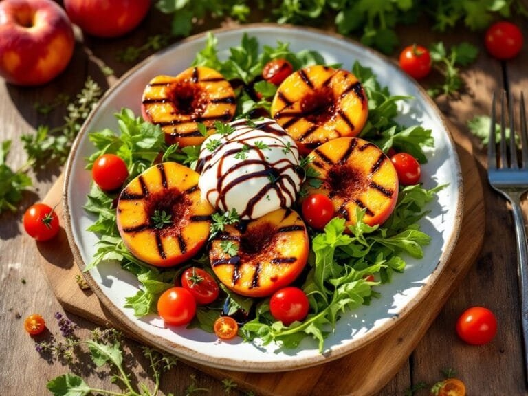 Grilled peaches and burrata salad
