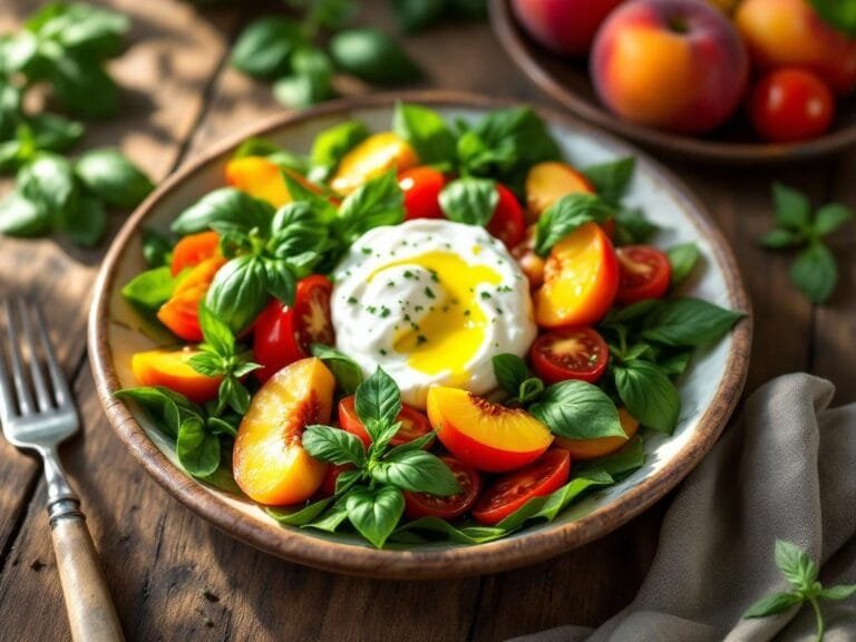 Tomato, Peach, and Burrata Salad