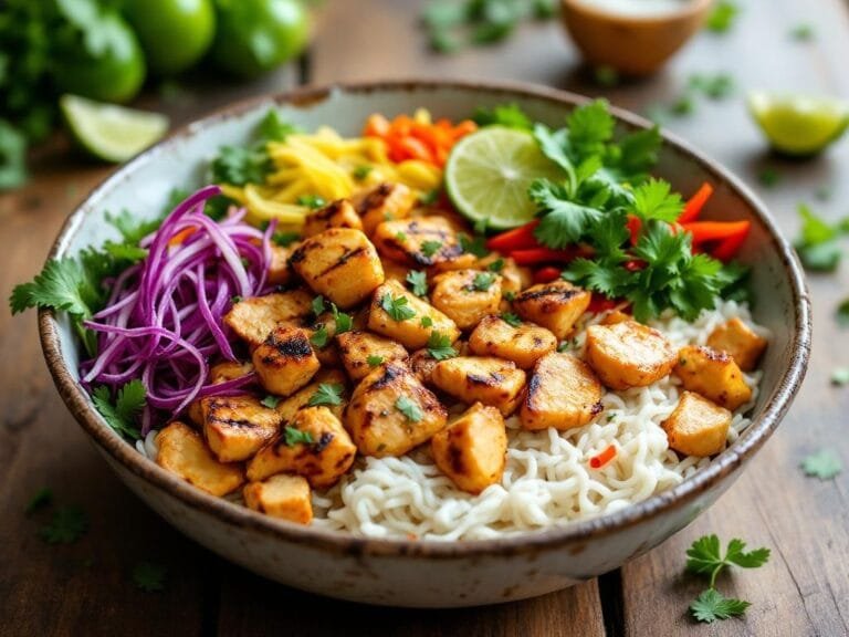 Coconut Lime Chicken Bowls with Rice Noodles
