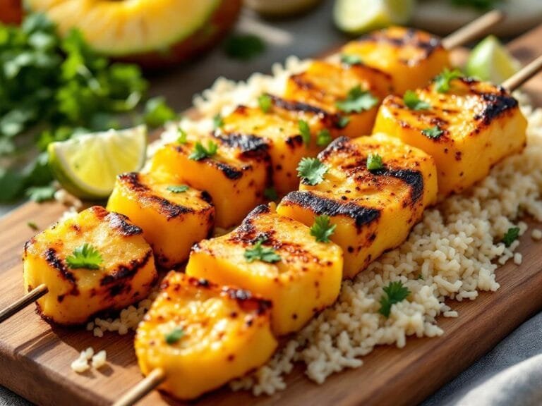 Pineapple Chicken Skewers with Coconut Rice