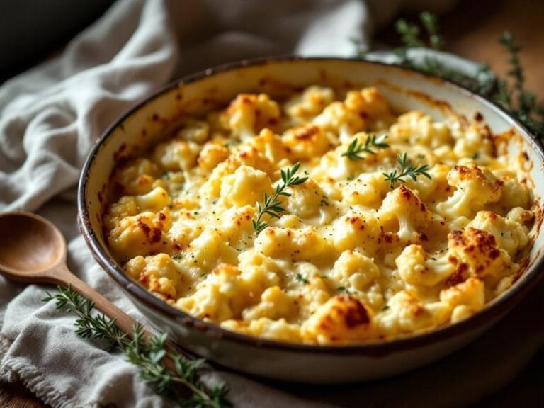 Creamy Cauliflower Gratin with Melted Gruyere Cheese