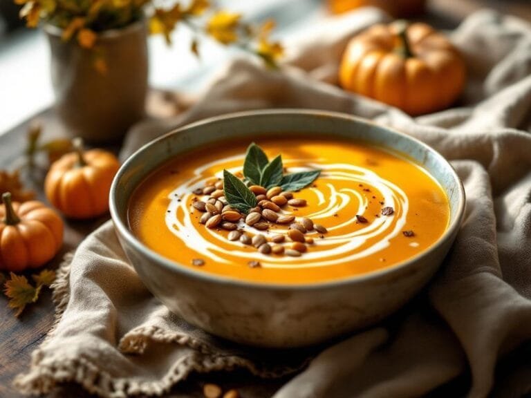 Cozy Roasted Butternut Squash Soup with Herb Infused Sage Cream