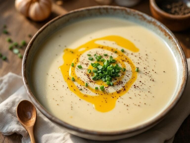 Creamy Peppered Cauliflower Soup with Garlic Oil Recipe