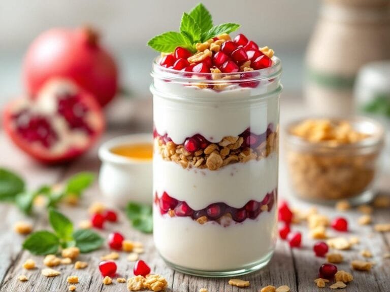 Fresh Pomegranate Yogurt Parfait with Crunchy Granola Layers