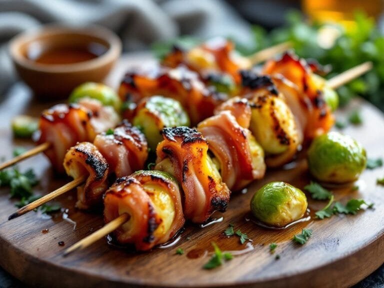Sweet Savory Maple Bacon Brussels Sprout Skewers Recipe