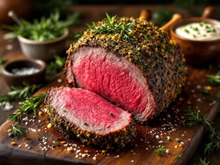 Herb Crusted Prime Rib with Creamy Horseradish Sauce Recipe