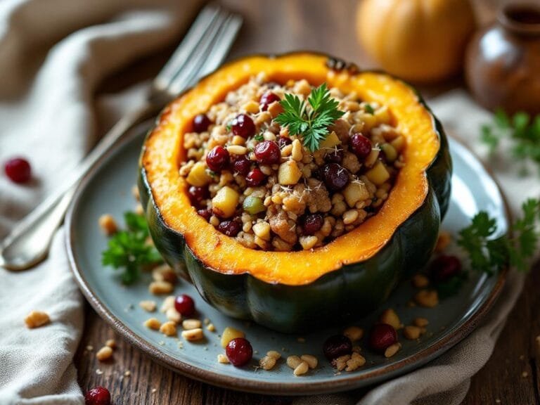 Holiday Stuffed Acorn Squash with Sausage and Wild Rice Recipe